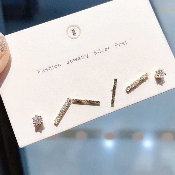 Jewelry - [3 Pairs] 925 Sterling Silver Diamond Earrings H